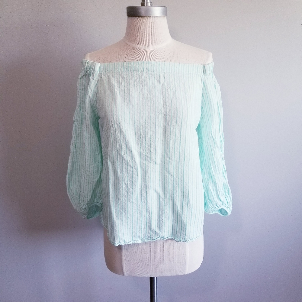 MASSIMO DUTTI OFF THE SHOULDER 3/4 SLEEVE SHIRT
